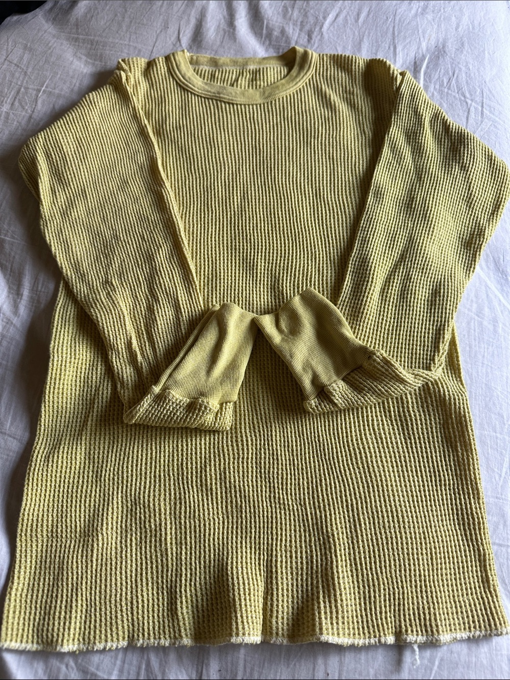 Yellow Waffle Knit Long-Sleeve Sweater